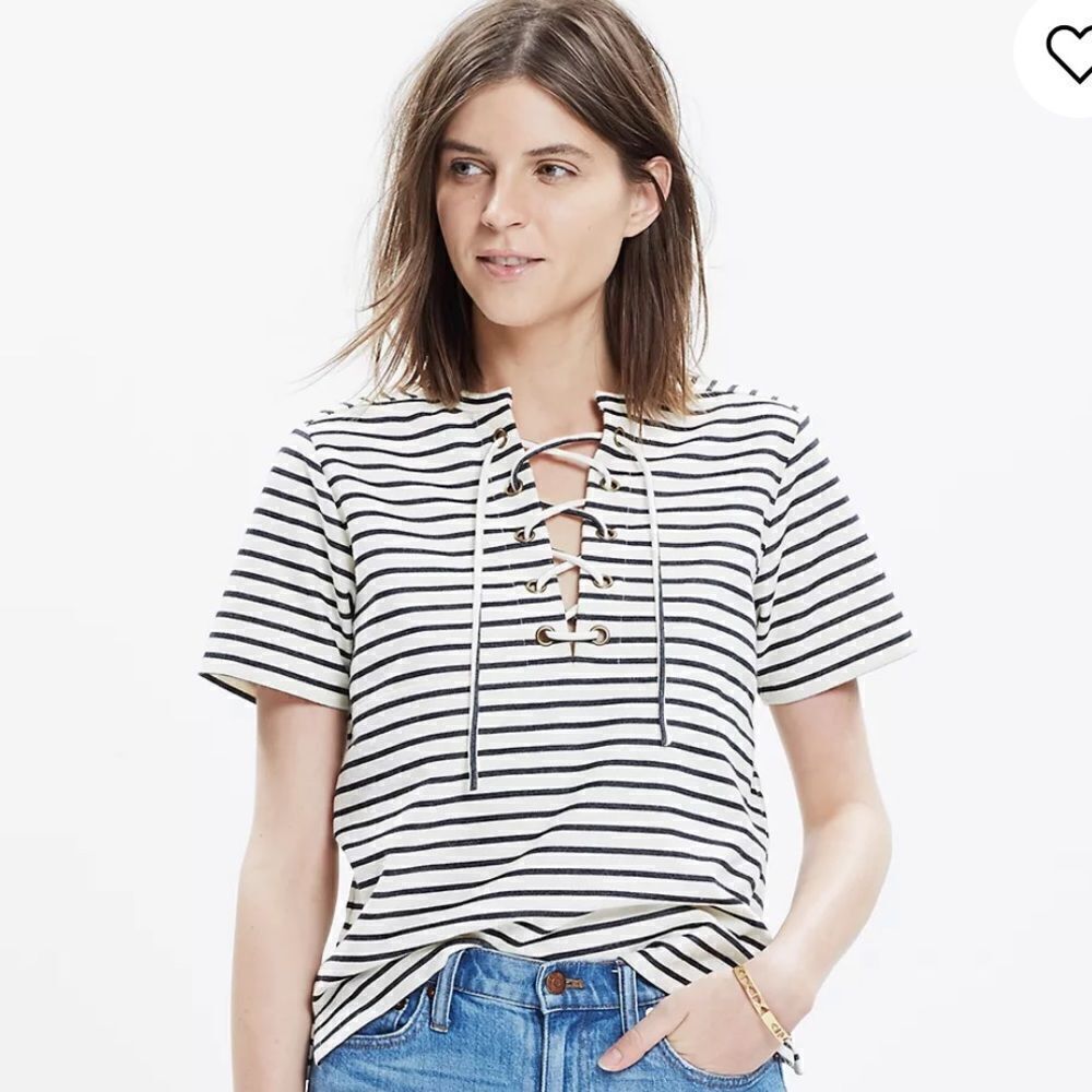 Madewell Natural Striped Lace-up Top New